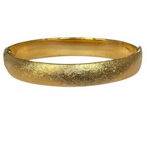 Vintage MONET Gold Tone Textured Design Hinged Clamper Bracelet Signed Classic